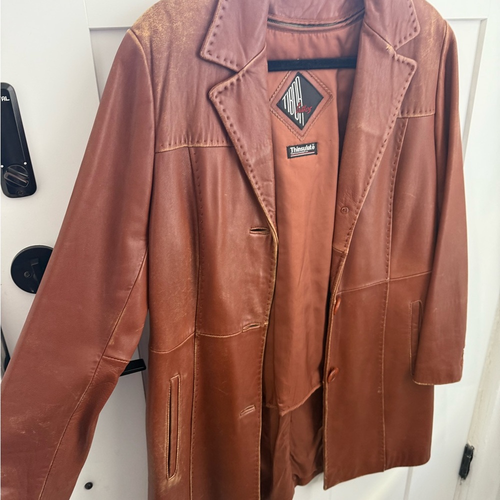 Vintage TIBOR -Brown genuine Leather Coat- thermal insulation (removeable)